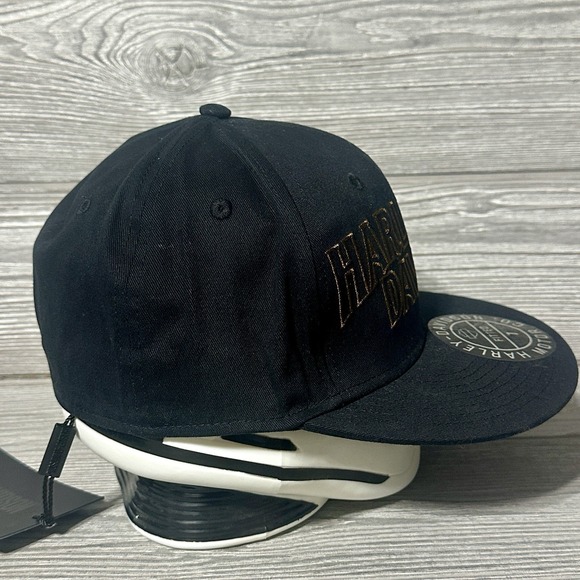 Harley Davidson Hat Mens Black Spellout Fitted Size 7 XS Baseball Cap Woven New - Picture 2 of 8